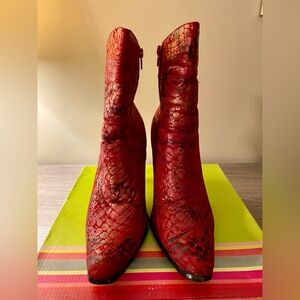 Red faux snake skin booties